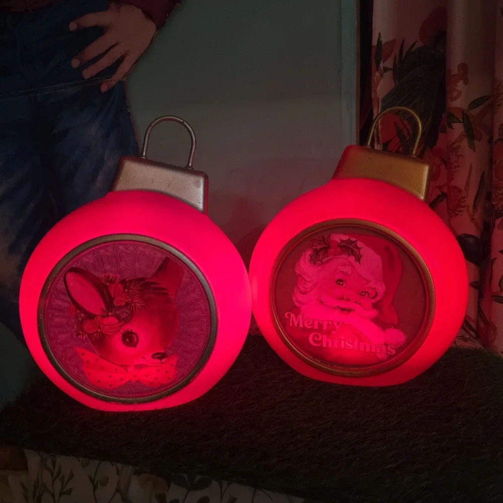 Mr Christmas Blow Snowman Ornament Pink & Red Light Up Decor Set of 2